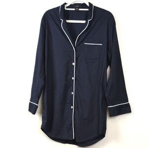 J. Crew Cotton Navy Blue Button-Front Long Sleeve Sleep Shirt Size S